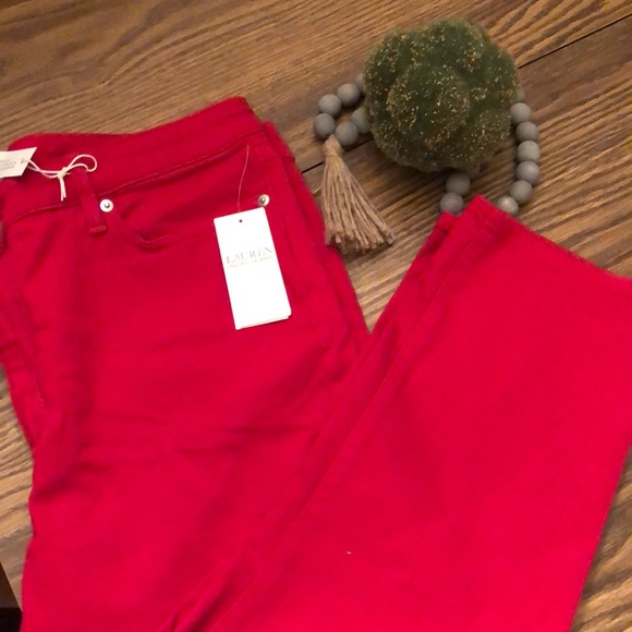 NWT, Ralph Lauren Premier Straight Crop Jeans, size 16/33 color RED